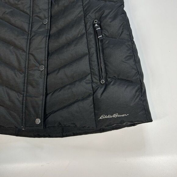 Eddie Bauer Goose Down Parka Vest Women’s Small Black Fur Lined Black Ladies - Picture 5 of 10